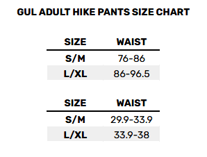 2026 GUL ADULT HIKE PANTS 0 Größentabelle